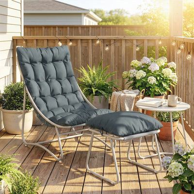 Outsunny Bistro Set for Garden, 3 Piece Outdoor Table and Chair with Footstool and Removable Cushions, Comfy Balcony Furniture 