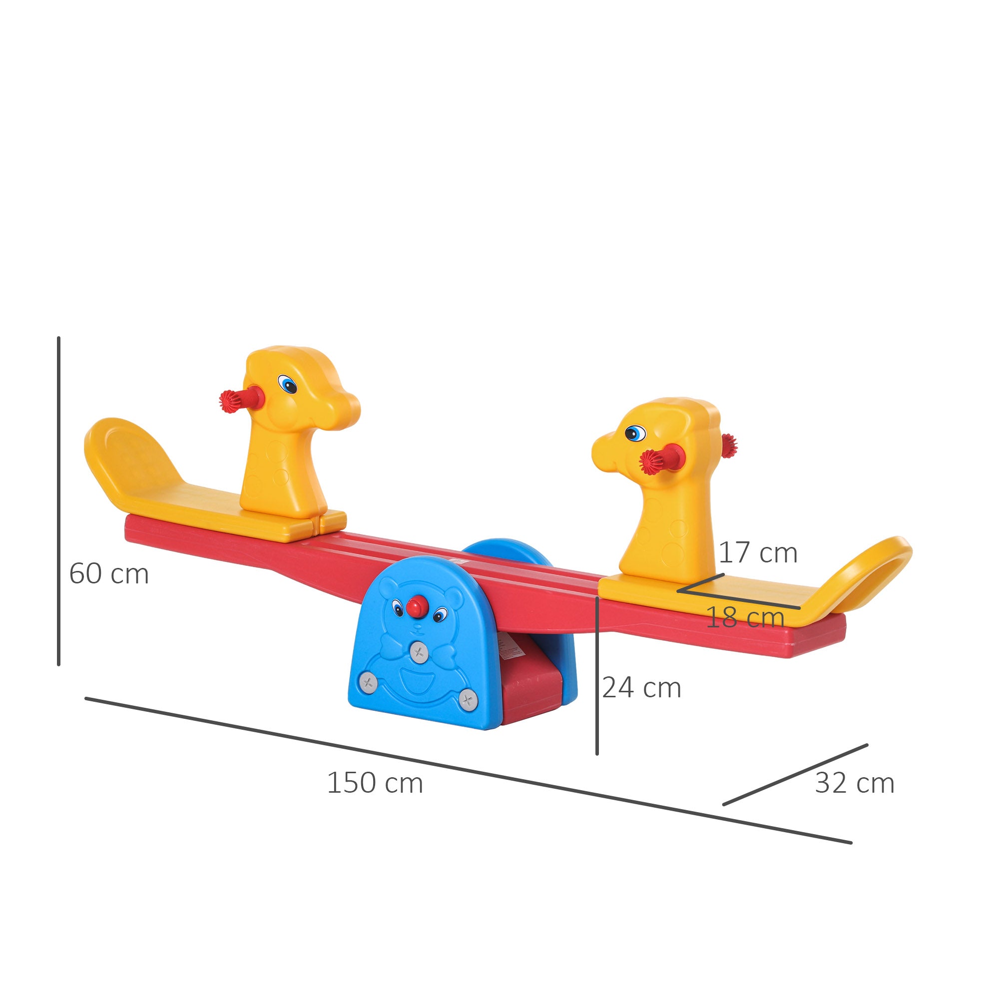 HOMCOM Kids Seesaw Safe Teeter Totter 2 Seats with Easy-Grip Handles, Safe, Indoor Outdoor Living Room Playroom Backyard Equipment, for 1-4 years old Multicolor 