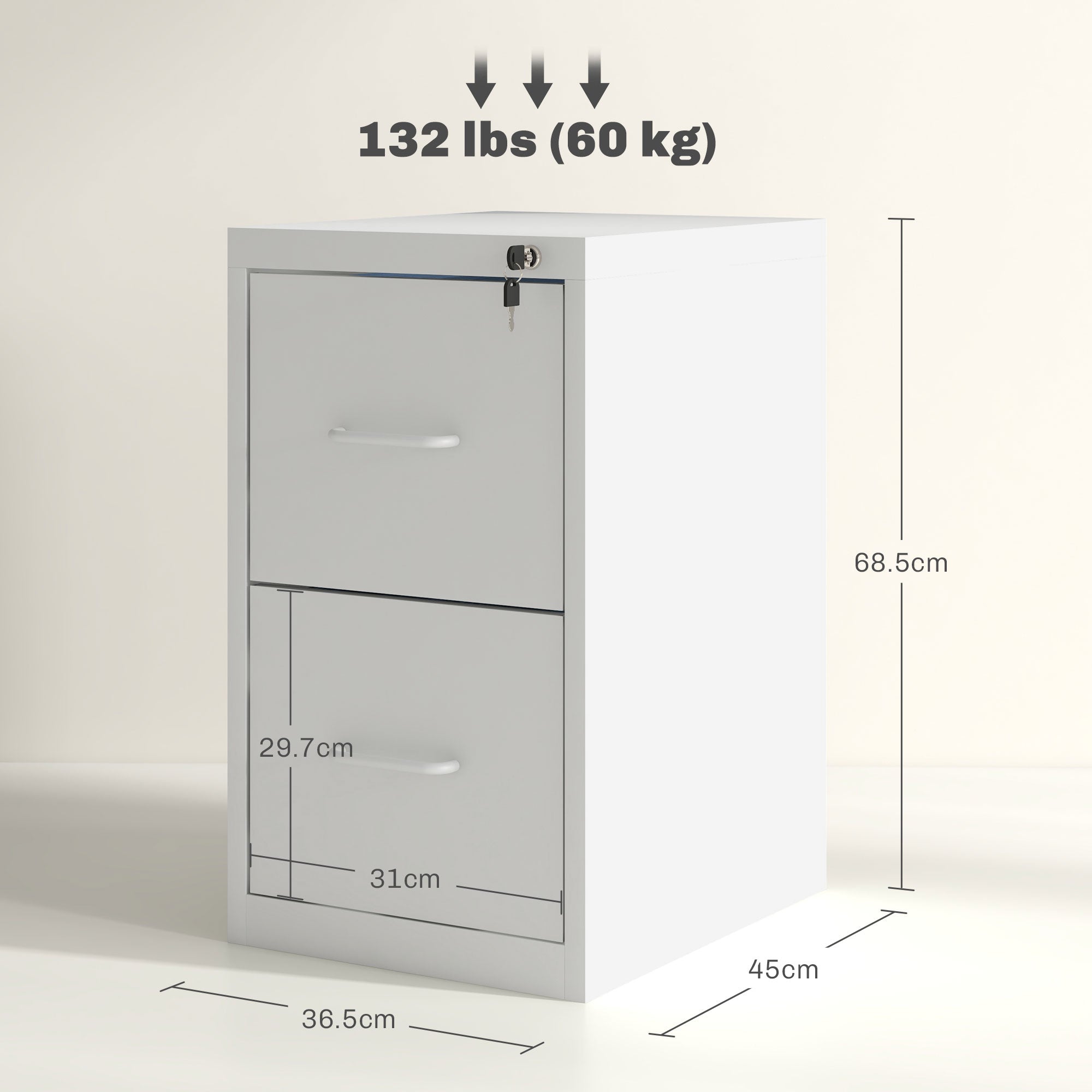 HOMCOM Two-Drawer Modern Steel Filing Cabinet - Cream 