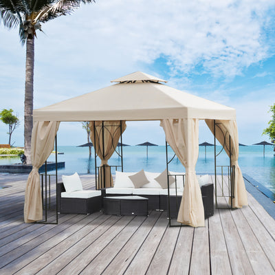 Outsunny 3 x 3 m Garden Gazebo Double Roof Marquee Patio Wedding Party Tent Canopy Shelter with Sidewalls, (Beige) 