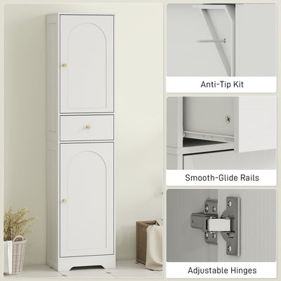 HOMCOM Tall Bathroom Cabinet with Arched Doors - White 