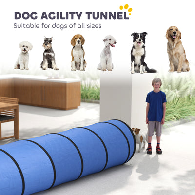 PawHut Dog Tunnel, 500 x 60 cm, Foldable Play Tunnel with 6 Pegs and Bag, Tear-Resistant Outdoor Dog Agility Equipment, Blue 