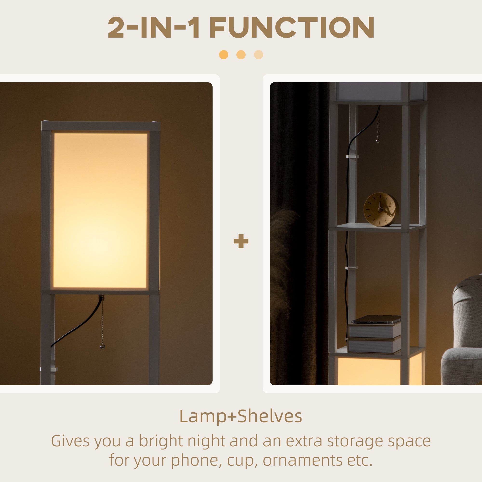 HOMCOM 156cm Floor Lamp Shelving Unit - White 