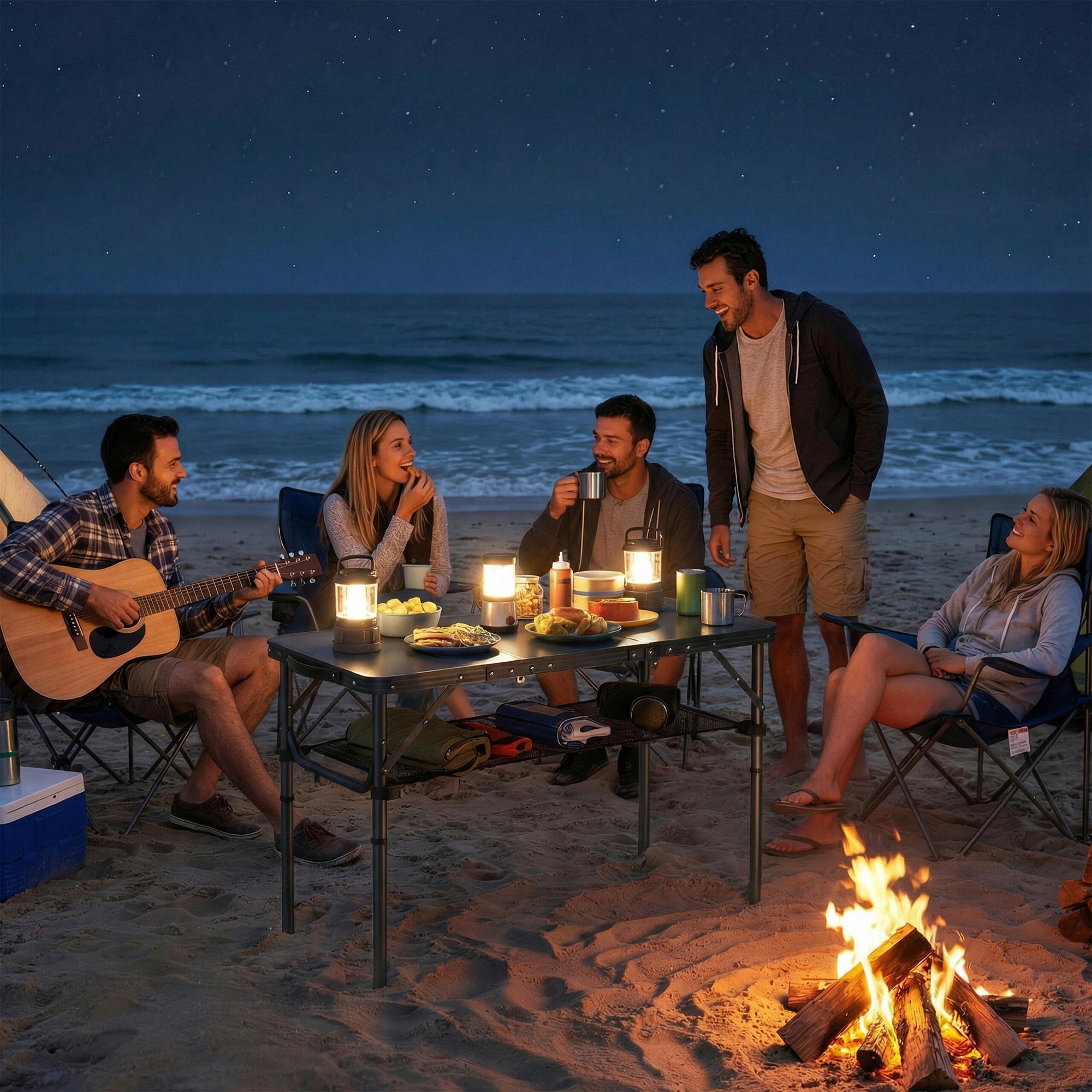Outsunny 3ft Folding Camping Table, Picnic Table with Mesh Storage Layer, Carrying Bag and Metal Frame, Black 