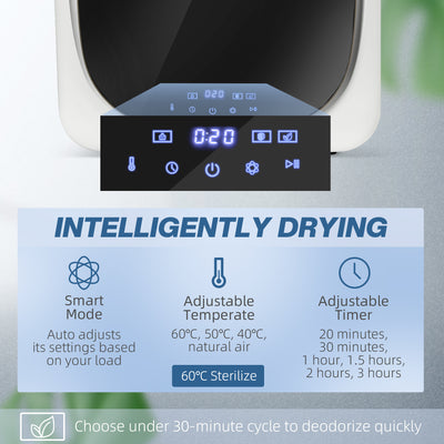 HOMCOM 4kg Vented Tumble Dryer with Deodorize, Smart Mode, 800W Compact Tumble Dryer with Stainless Steel Tub, Front Load, for Flat, Home, RVs, White 