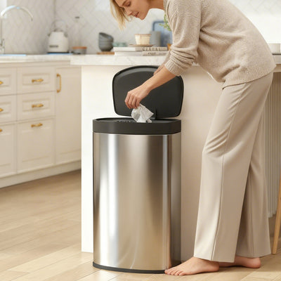 HOMCOM 55L Sensor Bin with Soft-Close Lid, Automatic Touchless Motion Sensor Kitchen Bin with Fingerprint Resistant Stainless Steel for Hygienic Gyms, Home Office Use, Silver Tone 