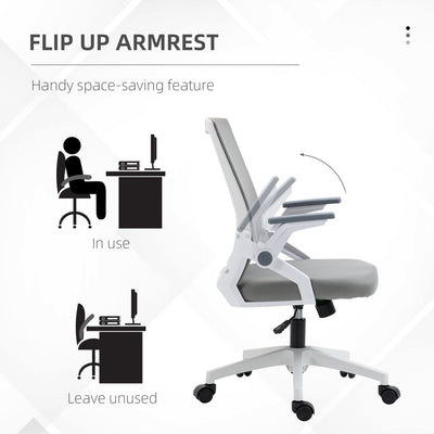 Vinsetto Mesh Office Chair, Desk Chair with Lumbar Support, Flip-up Armrest, Swivel Wheels, Adjustable Height, Grey 