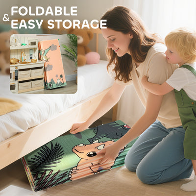 AIYAPLAY Baby Play Mat, Double Sideded Foldable Kids Crawling Mat, Reversible & Waterproof, Dinosaur 