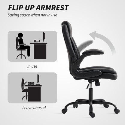 HOMCOM Faux Leather Office Chair. with Flip-Up Armrests - Black