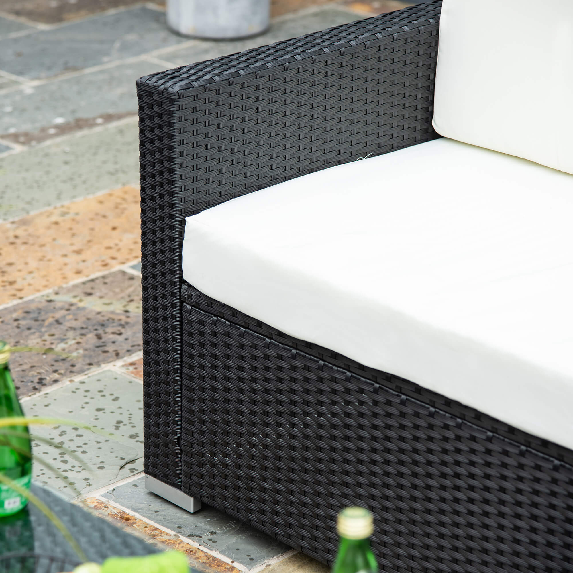 Outsunny 4-Seater Rattan Sofa Set Garden Rattan Furniture Wicker Steel Chair Seat Furniture Patio Rattan Garden Sofa Black 