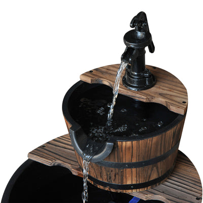 Outsunny Wooden Water Pump Fountain, 2 Tier-Fir Wood 