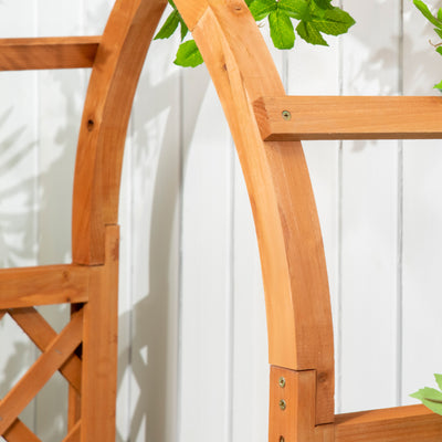 Outsunny Raised Garden Bed with Arch Trellis, Freestanding Garden Planter Box for Vine Climbing Plant Flower Herb, Brown 