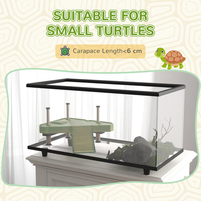 PawHut 28L Glass Turtle Tank Aquarium with Basking Platform, Easy Drainage, Strip Patch Thermometer 