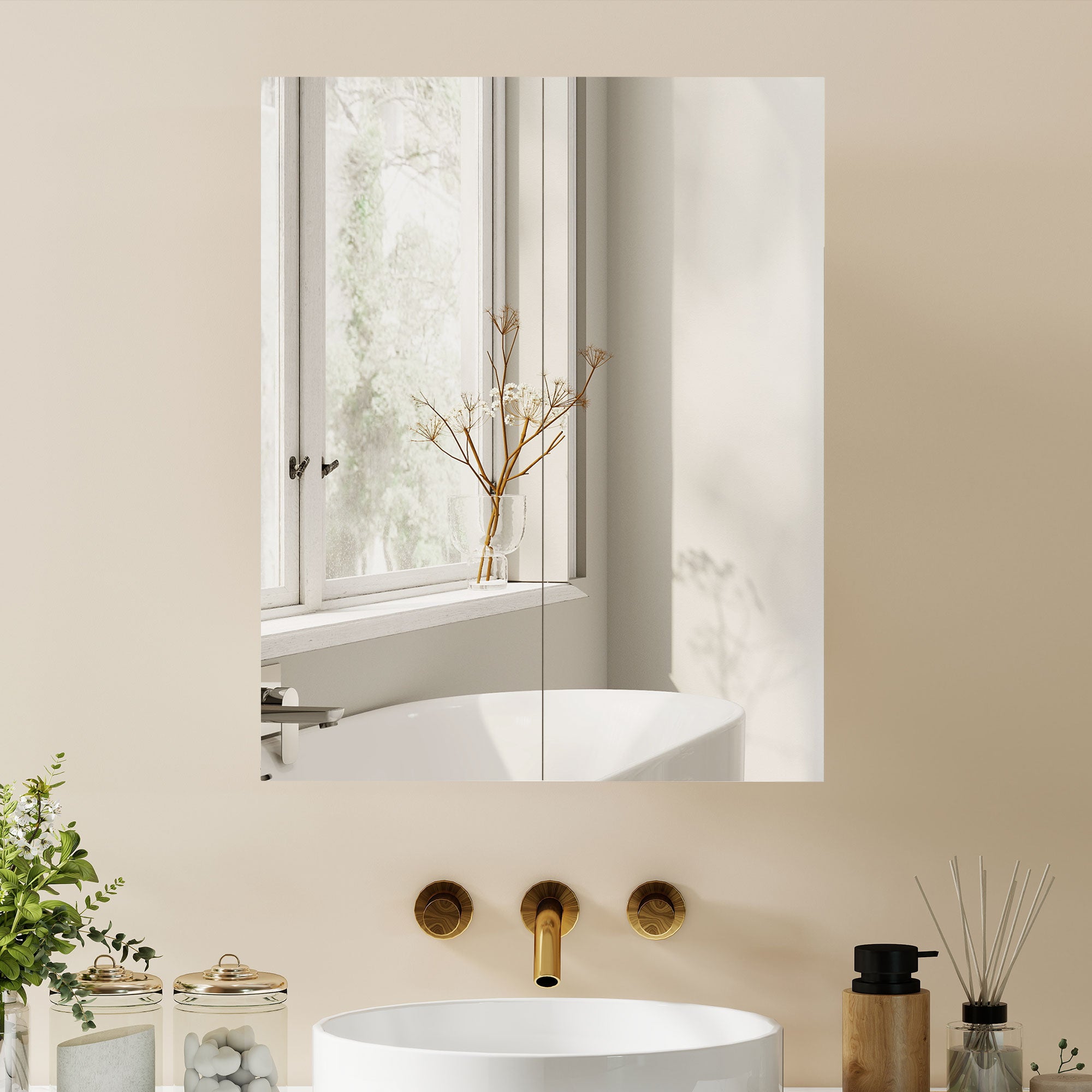 HOMCOM Wall Mounted Bathroom Mirror Storage Cabinet w/ Door Adjustable Shelf, White 