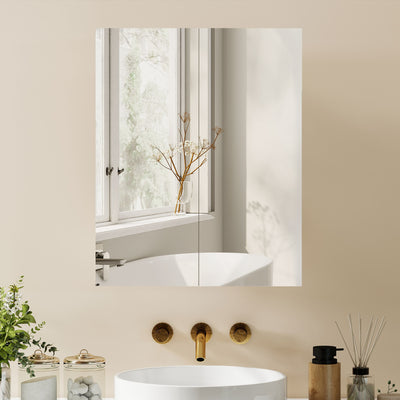 HOMCOM Wall Mounted Bathroom Mirror Storage Cabinet w/ Door Adjustable Shelf, White 