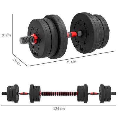 HOMCOM 20kg 2 IN 1 Adjustable Dumbbells Weight Set, Dumbbell Hand Weight Barbell for Body Fitness, Lifting Training for Home, Office, Gym, Black 