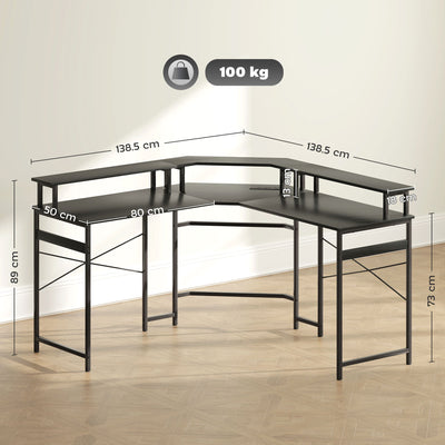 HOMCOM 'L' Shaped Work Desk, with LED Lights - Black 