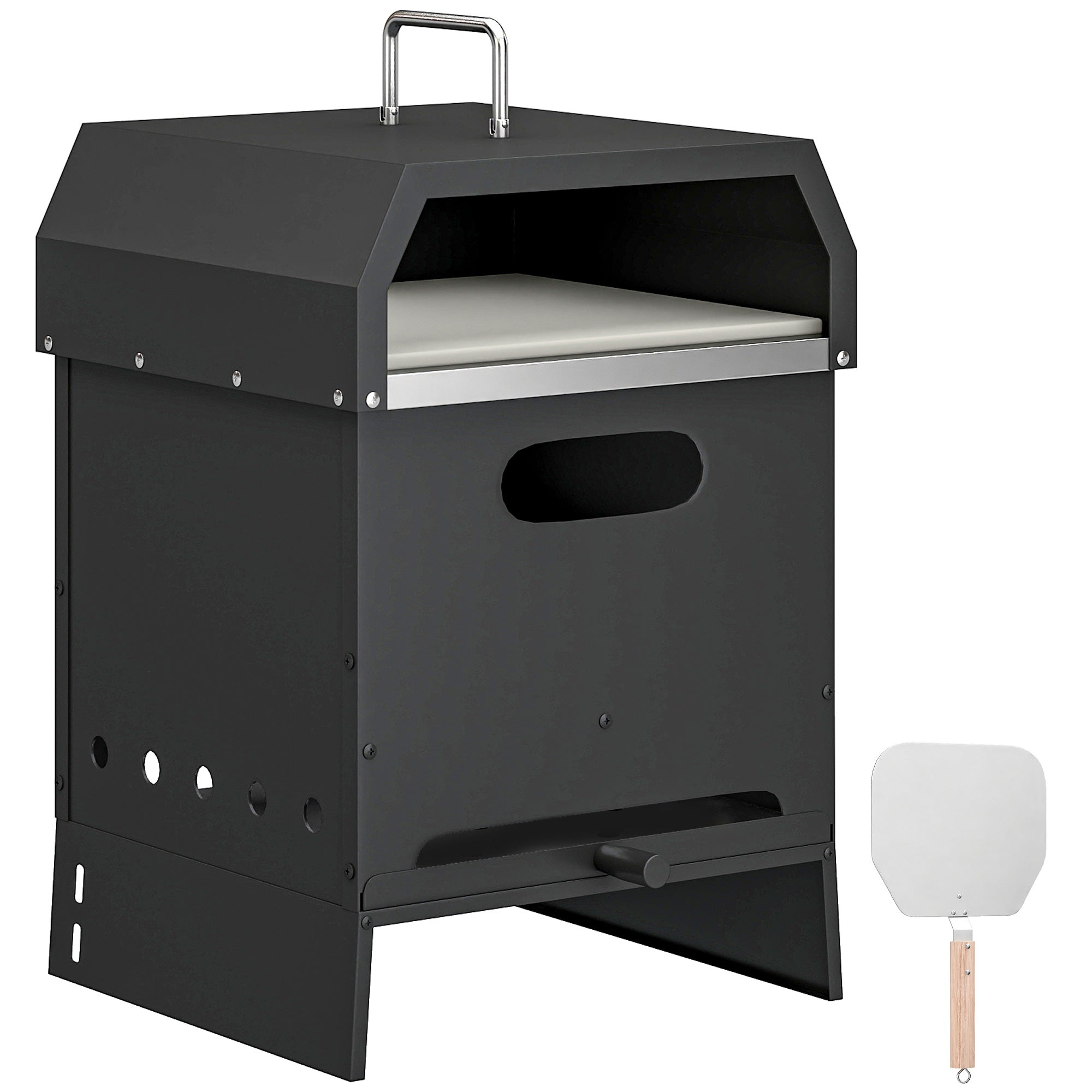 Outsunny 3 in 1 Outdoor Pizza Oven, Portable Wood Fired Pizza Maker with Handles, Stone and Peel 