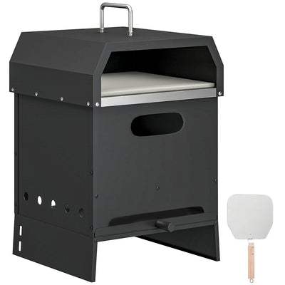 Outsunny 3 in 1 Outdoor Pizza Oven, Portable Wood Fired Pizza Maker with Handles, Stone and Peel 