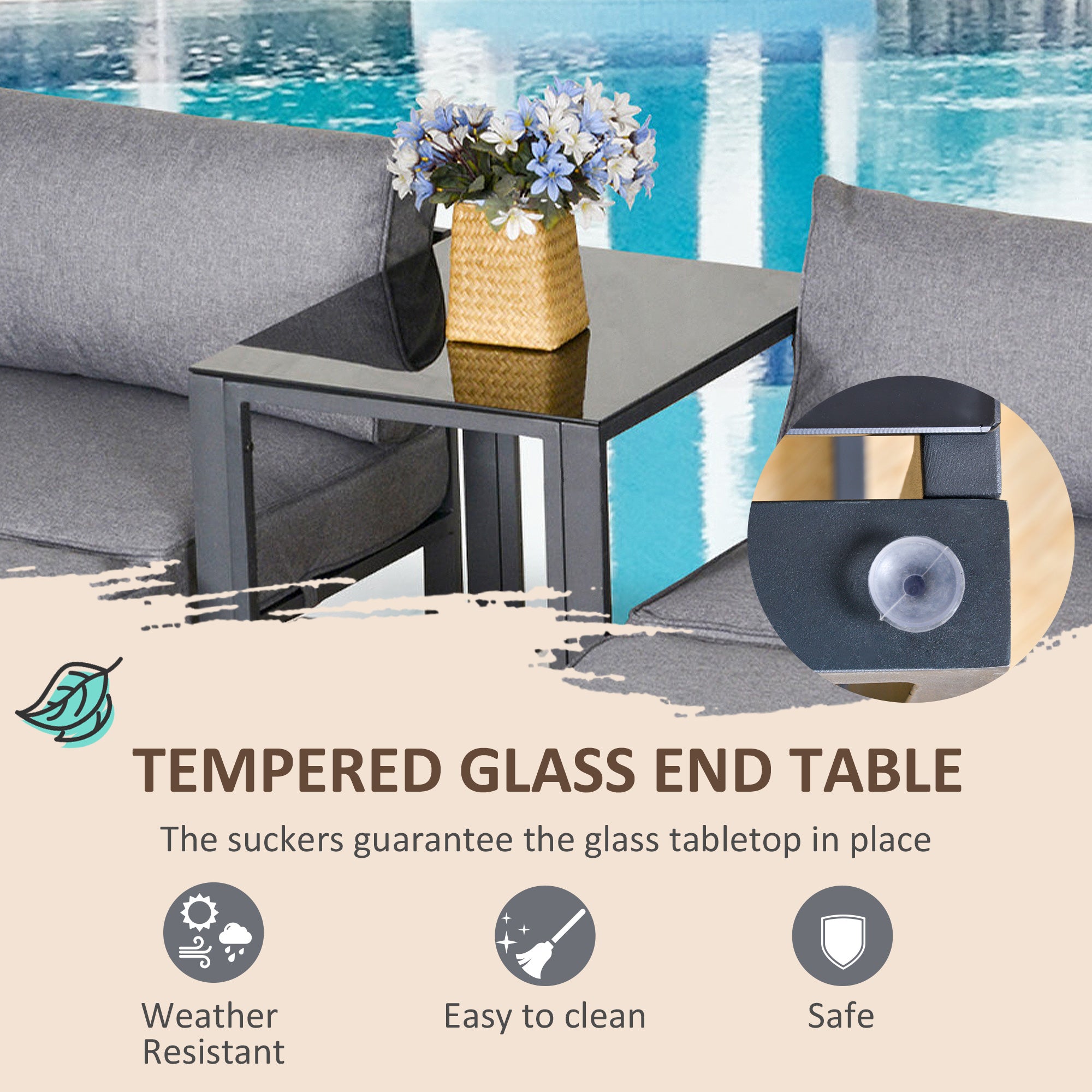 Outsunny 5 Piece Garden Aluminium Conversation Sofa Set Patio Furniture Set Outdoor 2 Sofas 2 Footstools End Table with Cushions 