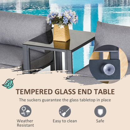 Outsunny 5 Piece Garden Aluminium Conversation Sofa Set Patio Furniture Set Outdoor 2 Sofas 2 Footstools End Table with Cushions 