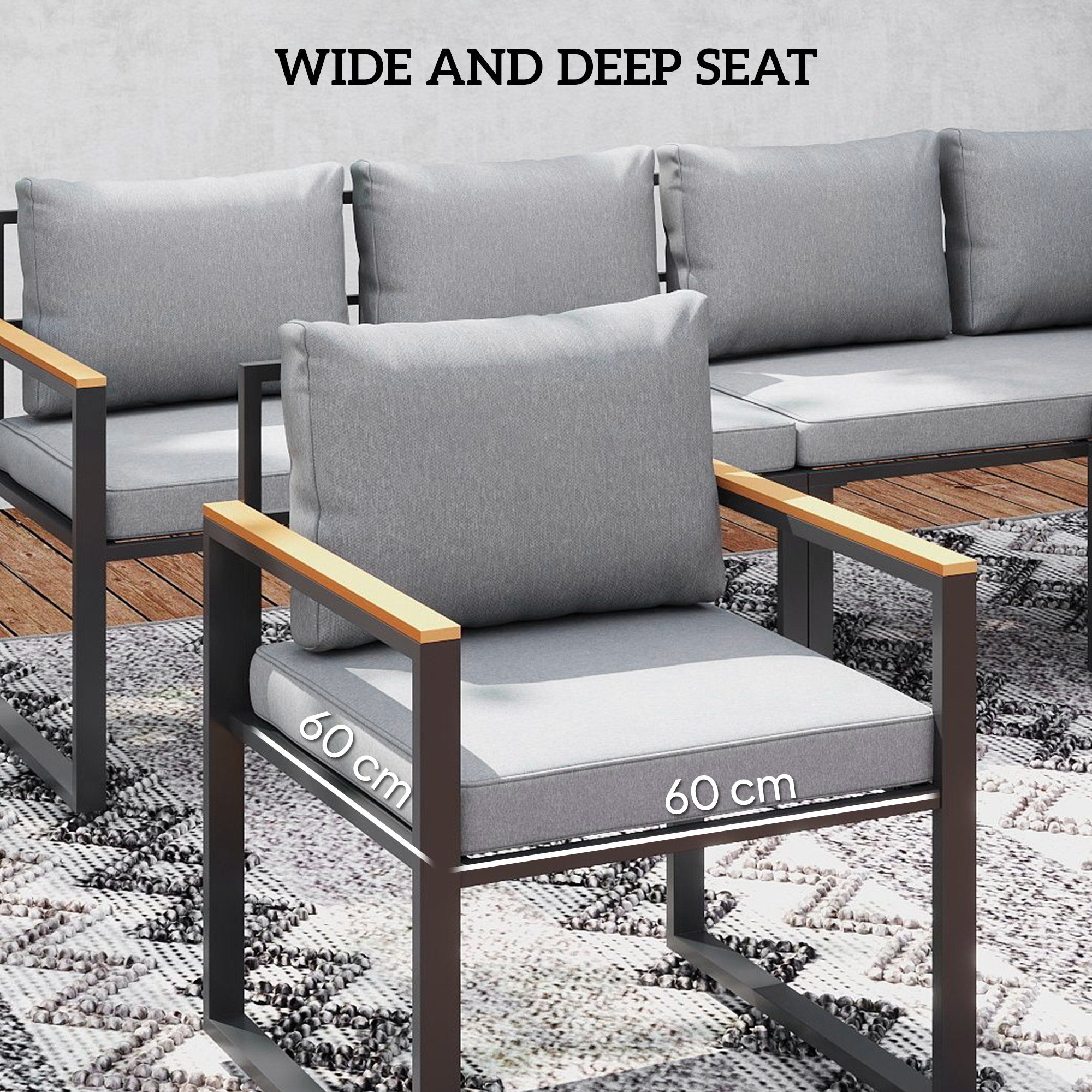 Outsunny Six Piece L Shaped Garden Furniture Set with 3 Loveseats - Natural Wood Finish