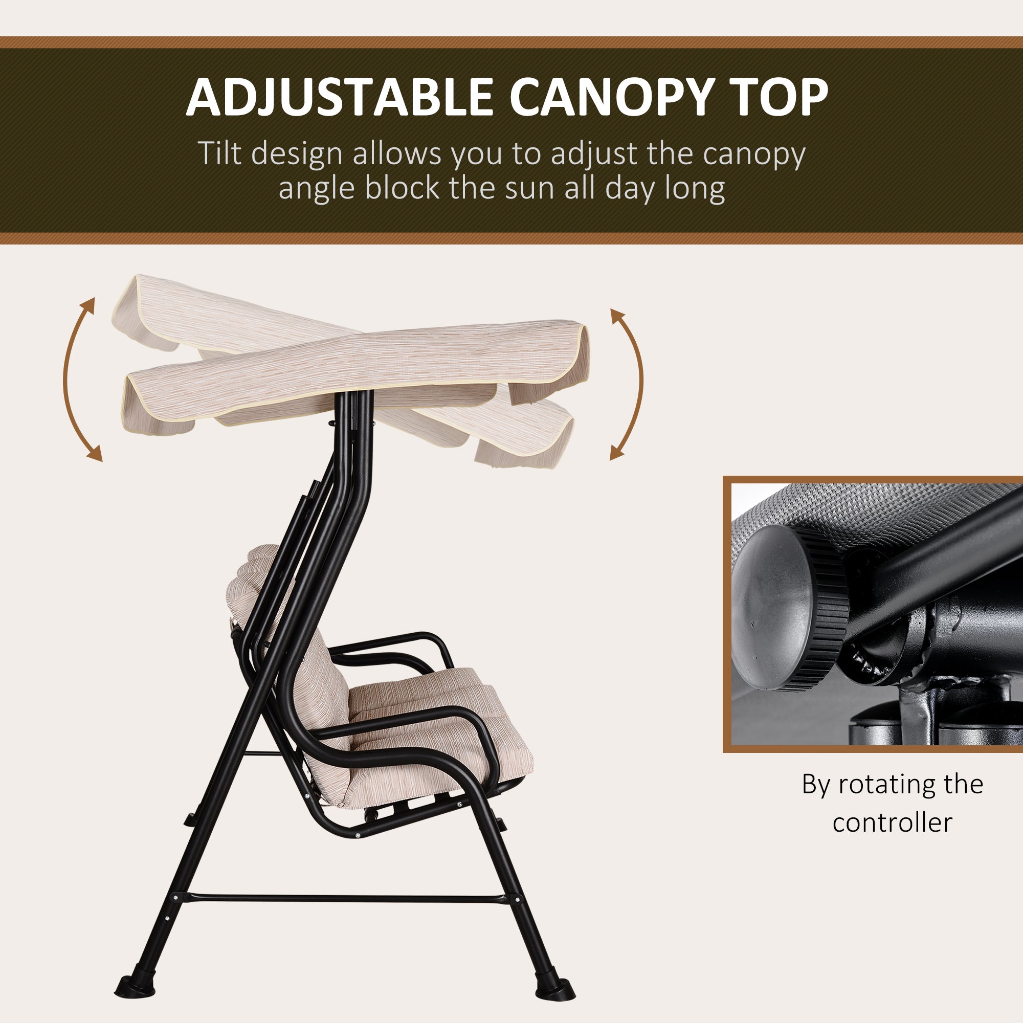 Outsunny Steel Frame 3-Seater Outdoor Garden Swing Chair w/ Canopy Beige 