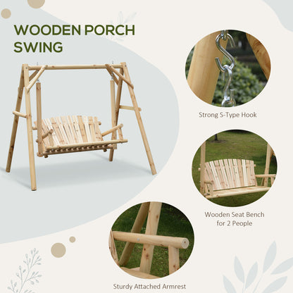 Outsunny Outdoor 2 Seater Swing Chair Larch Wood Garden Swing Seat Porch Hammock Bench Lounger 