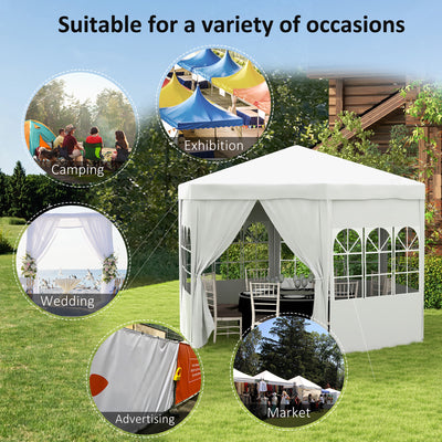 Outsunny 4 m Party Tent Wedding Gazebo Outdoor Waterproof PE Canopy Shade with 6 Removable Side Walls 