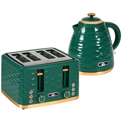 HOMCOM 3000W 1.7L Rapid Boil Kettle & 4 Slice Toaster, Kettle and Toaster Set with 7 Browning Controls and Crumb Tray, Green 