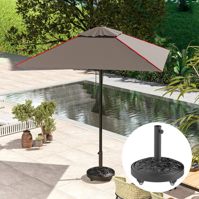 Outsunny Parasol Base, Umbrella Base with Wheels Cast Iron Effect, for Umbrella, Canopy, Weather Resistant, Black 