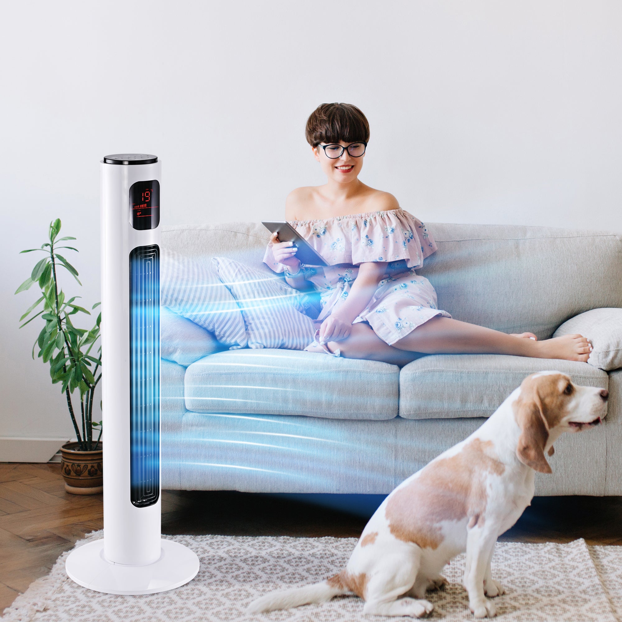HOMCOM 38'' Freestanding Tower Fan, 3 Speed 3 Mode, 12h Timer, 70 Degree Oscillation, LED Panel, 5M Remote Controller, White 