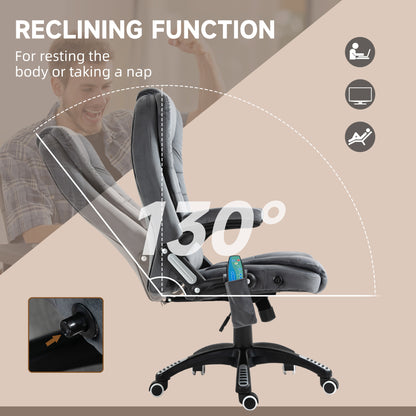 Vinsetto Massage Recliner Chair Heated Office Chair with Six Massage Points Velvet-Feel Fabric 360\'c2\'b0 Swivel Wheels Grey