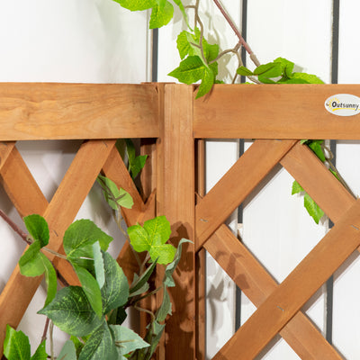 Outsunny Wooden Planter with Corner Trellis, Freestanding Raised Garden Bed with Drainage Bottom, Outdoor Planter Box, Brown 