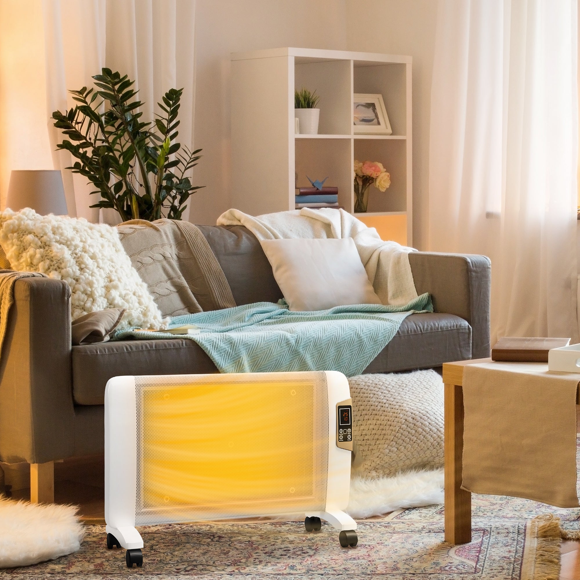 HOMCOM Mica Electric Space Heater, Portable Heater for Home with 2 Heat Settings, Living Room, Study, Garage, Adjustable Temperature 18-30\'c2\'b0C, 1000W/2000W, White
