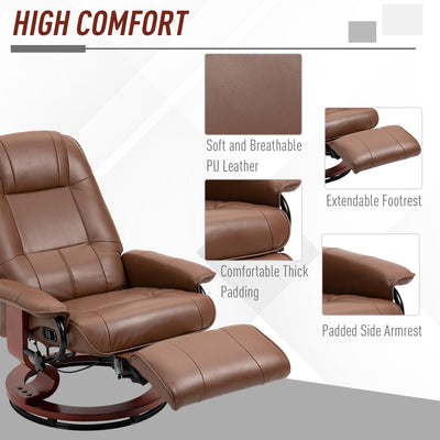 HOMCOM Faux Leather Armchair, with 145\'c2\'b0 Reclining Back and Footrest - Brown 
