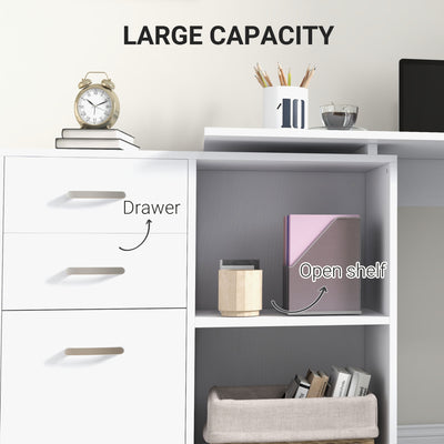 HOMCOM L Shaped Computer Desk, Reversible Home Office Desk with Drawers, File Cabinet and Storage Shelves, Study Table, 117 x 83.5 x 76cm, White 