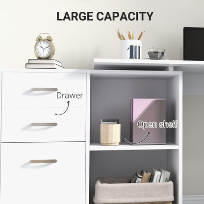 HOMCOM L Shaped Computer Desk, Reversible Home Office Desk with Drawers, File Cabinet and Storage Shelves, Study Table, 117 x 83.5 x 76cm, White 