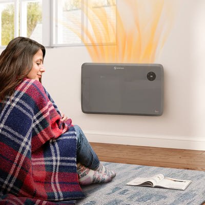 HOMCOM 1200W Electric Convector Heater, Freestanding or Wall Mounted, Space Heater with Adjustable Thermostat, Timer, Grey 