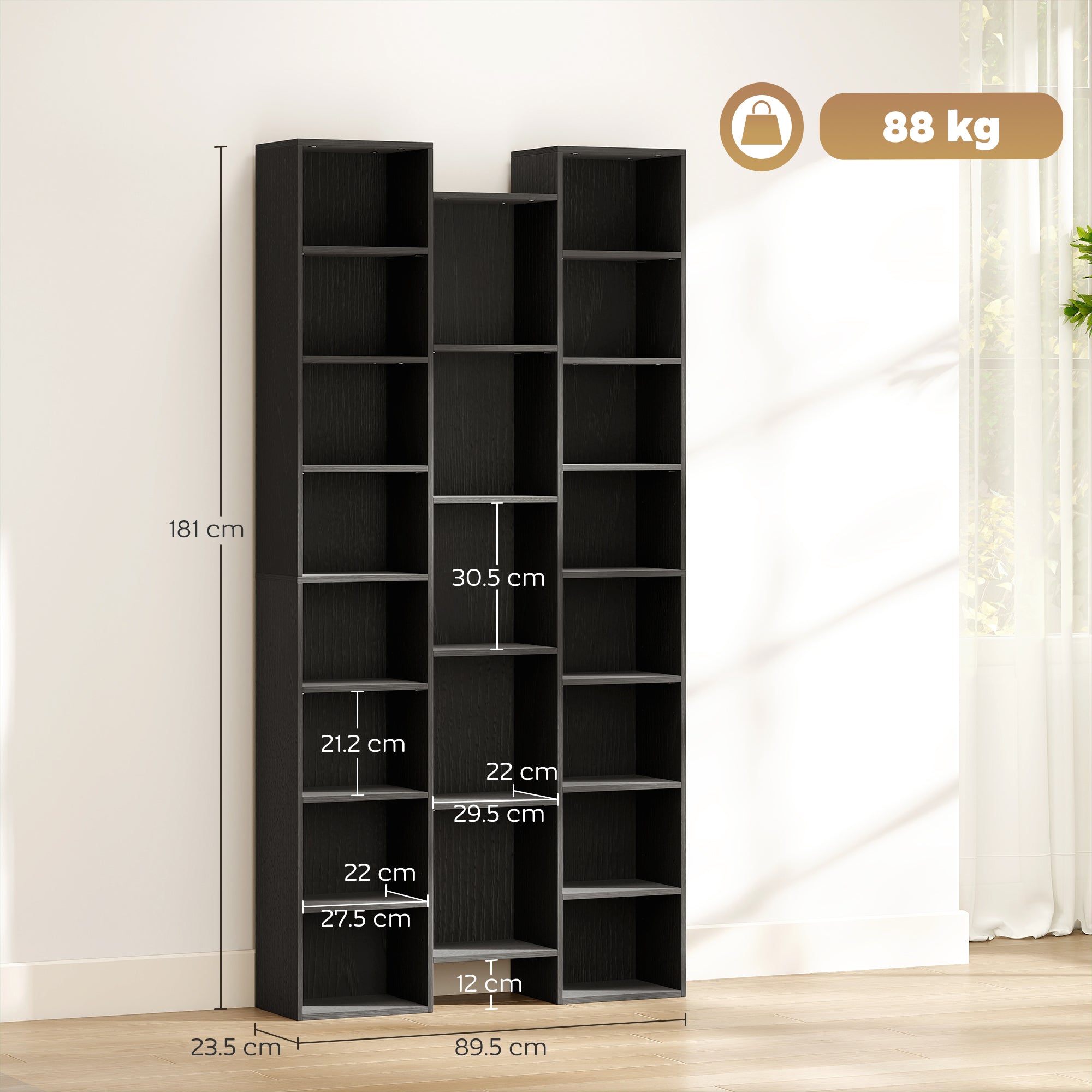 HOMCOM 21-Compartment Bookshelf - Black 