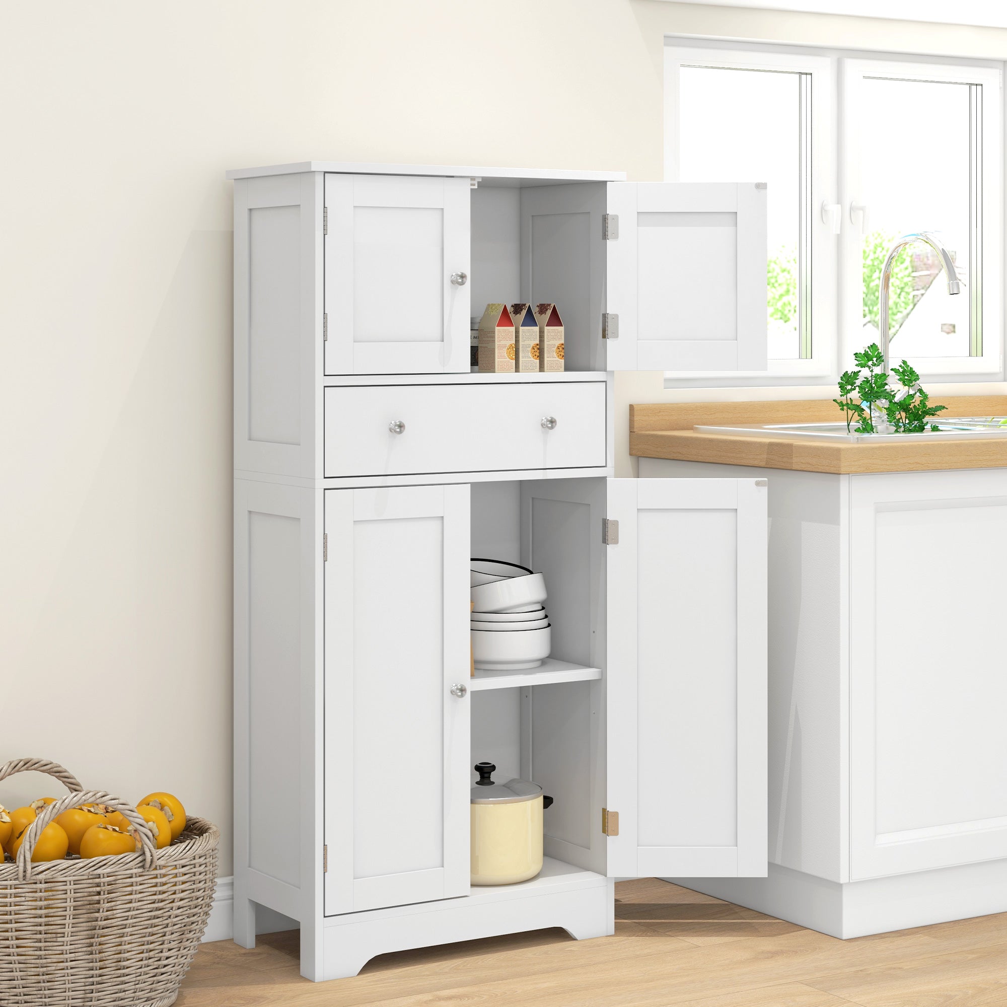 HOMCOM Multi-Storage Freestanding Kitchen Cabinet - White 