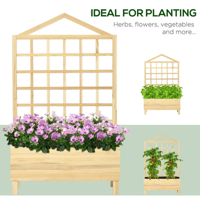 Outsunny Garden Planters with Trellis for Vine Climbing, Distressed Wooden Raised Beds, 90x43x150cm, Natural Tone 