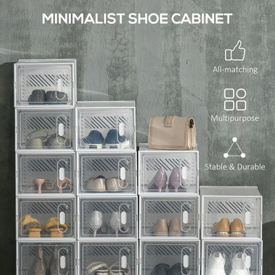 HOMCOM 18PCS Clear Shoe Box, Plastic Stackable Shoe Storage Box for UK/EU Size up to 8.5/43 with Magnetic Door for Women/Men, 25 x 35 x 19cm 