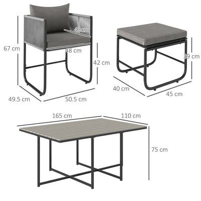 Outsunny 10 Seater Rattan Cube Garden Furniture Set, Rattan Dining Set with Cushions, Outdoor Dining Table and Chairs with 6 Armchairs, 4 Stools, Rectangular Wood Grain Plastic Top Table, Grey 