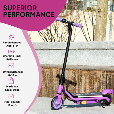 AIYAPLAY Electric Scooter for Kids Ages 6-14, with Dual Brakes, Flash Wheel and Colourful Light, Kids Electric Scooter E Scooter, Up to 12 KM/H & 10 KM, Purple 