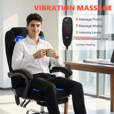 HOMCOM Office Chair with 6-point Vibration Massage and Heat, Fabric Desk Chair with Footrest, High Back, Black 