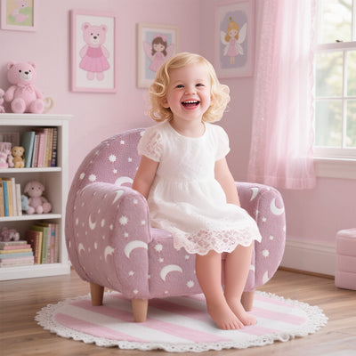 AIYAPLAY Kids Armchair, Glow in the Dark Chair with Star Design for Bedroom, Playroom, Kids Room, Pink 