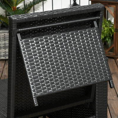 Outsunny 5PC PE Rattan Sun Lounger, Outdoor Wicker 5-level Adjustable Recliner Sofa Bed with Storage Side Table and Footstools, for Patio, Garden, Poolside, Black 