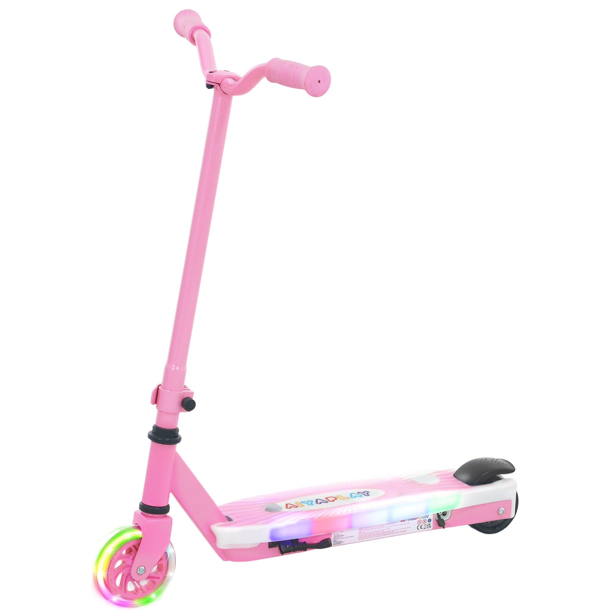 AIYAPLAY Electric Scooter for Kids Ages 4-7, with Auxiliary Rear Wheels, Flashing LED Light and Electric Brake, Kids Electric Scooter for Boys Girls, 6 KM/H & 8 KM, Pink 