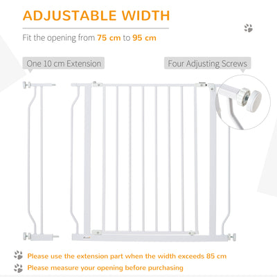 PawHut Wide Dog Safety Gate, with Door Pressure, for Doorways, Hallways, Staircases - White 
